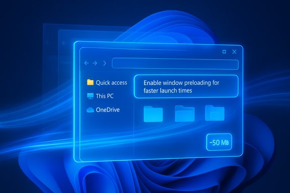 A glowing blue Windows-style dialog showing “Enable window preloading for faster launch times.” A glowing blue Windows-style dialog showing “Enable window preloading for faster launch times.”