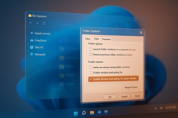 Windows File Explorer with a Folder Options dialog open on the screen.