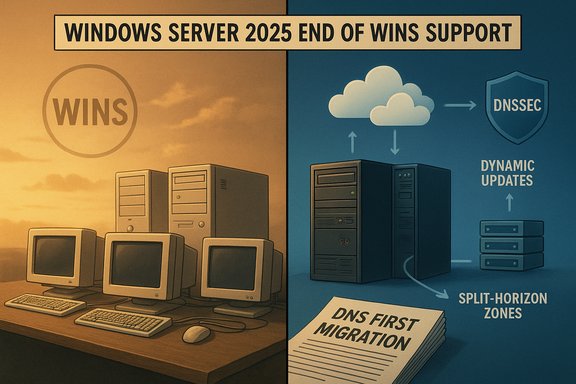 Windows Server 2025 ends WINS support; migrate to DNS with cloud updates. Windows Server 2025 ends WINS support; migrate to DNS with cloud updates.