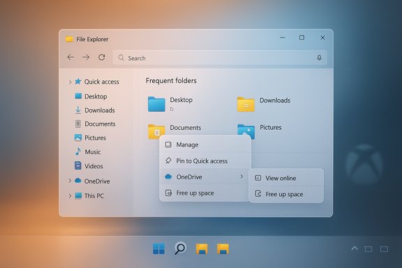 Windows 11 File Explorer on a gradient background, showing Quick Access and Frequent folders with a context menu.