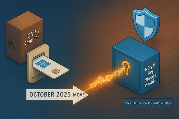 October 2025 move: migrating private keys from CSP/CryptoAPI to NCrypt Key Storage Provider.
