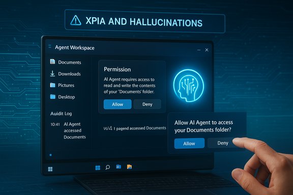 A futuristic AI agent requests permission to access your Documents folder. A futuristic AI agent requests permission to access your Documents folder.