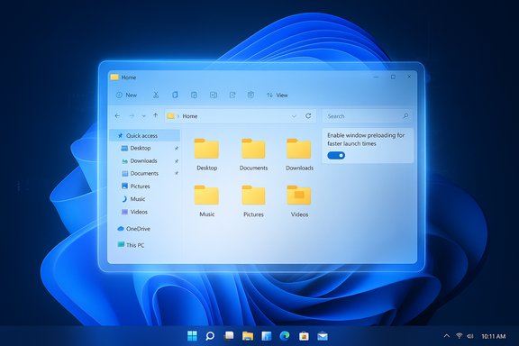 A Windows 11 File Explorer window floats over a blue glowing abstract wallpaper.