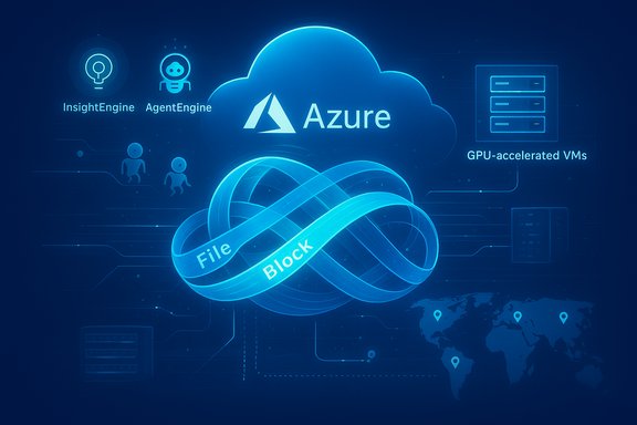 Azure cloud computing concept featuring AI engines, GPU-accelerated VMs, and a File Block loop. Azure cloud computing concept featuring AI engines, GPU-accelerated VMs, and a File Block loop.