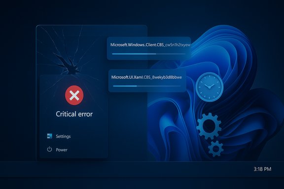 Blue Windows crash screen showing a 'Critical error' with progress bars and a cracked panel. Blue Windows crash screen showing a 'Critical error' with progress bars and a cracked panel.