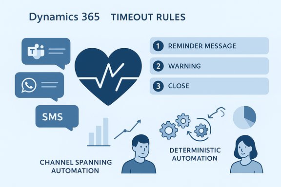 Dynamics 365 timeout rules: reminders, warnings, and close across channels.