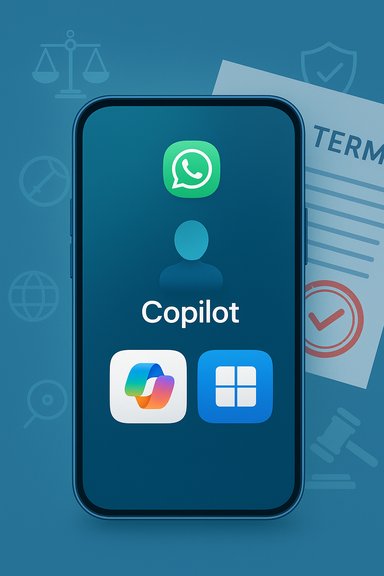 Smartphone screen displays Copilot with WhatsApp icon and two other app icons.