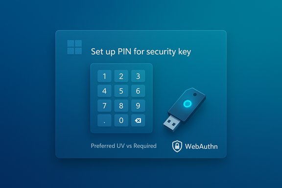 UI panel to set up a PIN for a security key, showing a numeric keypad and WebAuthn logo.