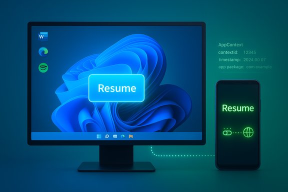 A neon-lit monitor and smartphone both display the word 'Resume' in a futuristic setup.