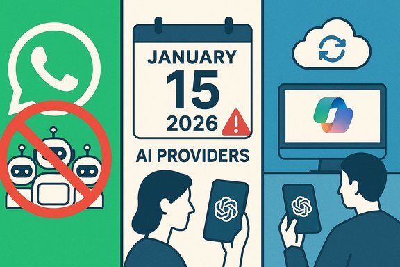 Illustration of AI providers, a no-bots ban, and cloud tech ahead of January 15, 2026.