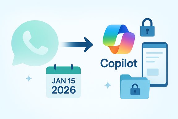 WhatsApp transfers to Copilot on Jan 15, 2026, highlighting data security.