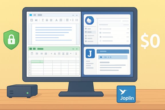 Secure, free, open-source productivity on a multi-window desktop with Joplin.