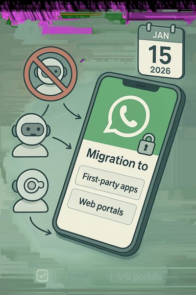Illustration showing migration to first-party apps and web portals on a smartphone.