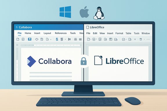 Split-screen desktop showing Collabora and LibreOffice side by side.
