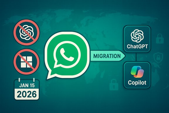 WhatsApp logo migrating its data to ChatGPT and Copilot. WhatsApp logo migrating its data to ChatGPT and Copilot.