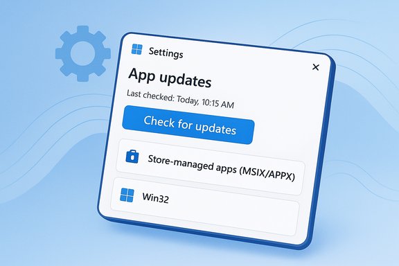Illustration of a settings screen with a big 'Check for updates' button. Illustration of a settings screen with a big 'Check for updates' button.