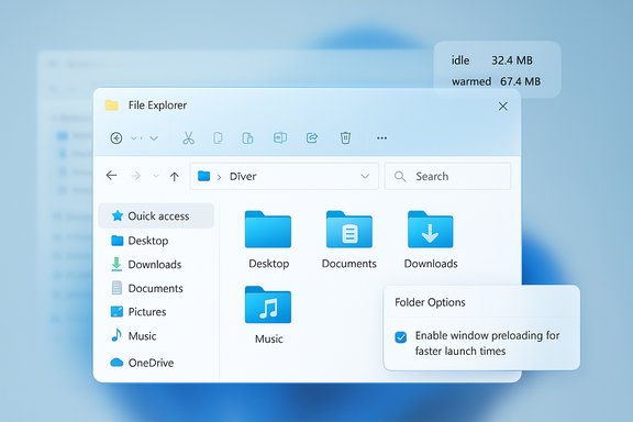Windows File Explorer UI with blue folder icons and a Folder Options panel.