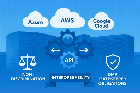 Azure, AWS, and Google Cloud interoperate via API gears under DMA gatekeeper obligations.