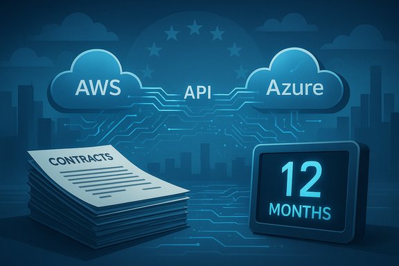 Cloud API connecting AWS and Azure, with contracts and a 12-month timer.
