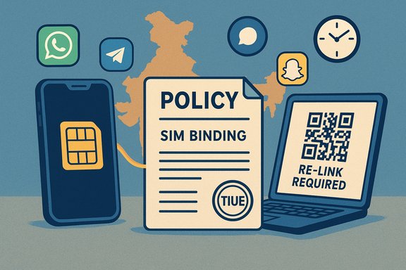 Policy document on SIM binding with phone, QR code, and messaging icons.
