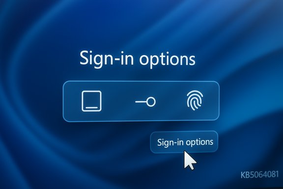 Sign-in options screen with device, key, and fingerprint icons and a cursor pointing. Sign-in options screen with device, key, and fingerprint icons and a cursor pointing.