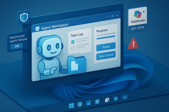 Blue UI showing an Agent Workspace with a cheerful robot, task log and progress controls.