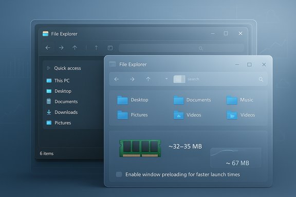 Blue layered File Explorer UI showing common folders like Desktop, Documents, Music, Pictures, and Videos.