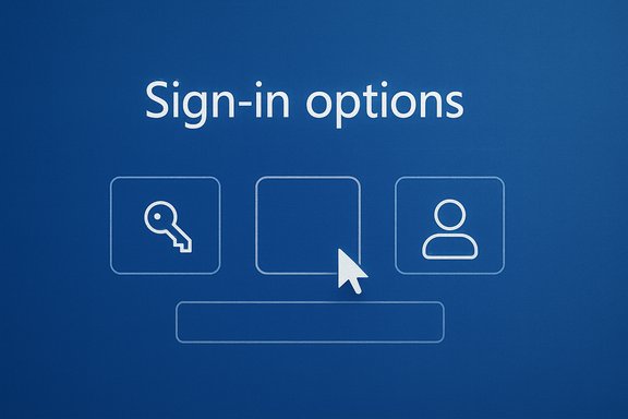 Sign-in options screen with key and user icons; cursor selecting the middle option. Sign-in options screen with key and user icons; cursor selecting the middle option.