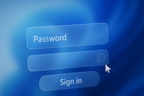 Blue login screen showing a Password field, a checkbox, and a Sign in button.