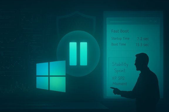 Silhouetted man points to a 'Fast Boot' dashboard featuring Windows logo and data charts.