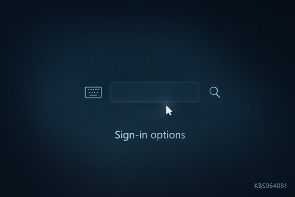 Dark screen with a sign-in options prompt, a search bar, and keyboard and magnifier icons. Dark screen with a sign-in options prompt, a search bar, and keyboard and magnifier icons.
