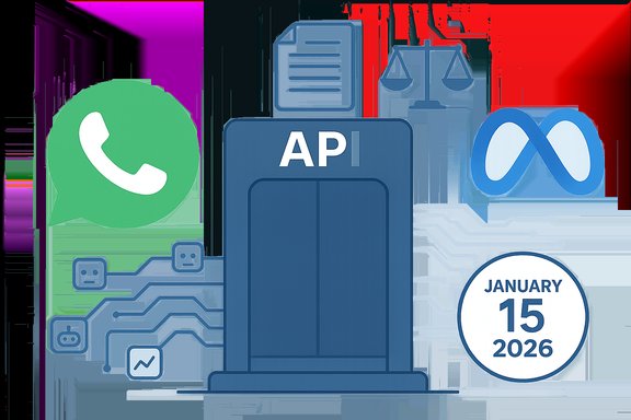 A blue API gateway centerpiece, surrounded by icons (chat, scales, infinity) and a January 15, 2026 date.