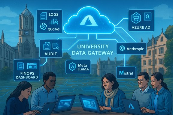 Students use laptops to access the University Data Gateway with cloud analytics and AI tools.