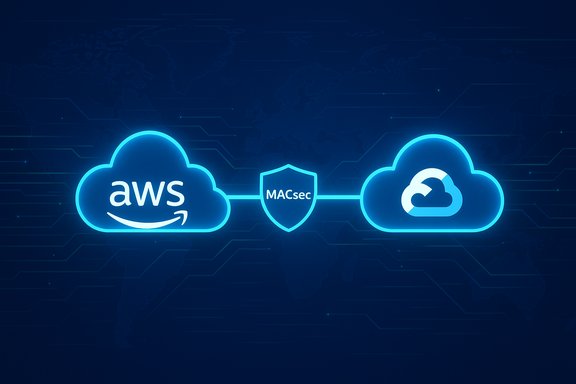 AWS cloud securely connects to another cloud via MACsec protection.