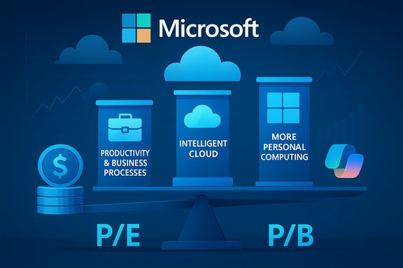 Microsoft infographic with three pillars: Productivity & Business Processes, Intelligent Cloud, More Personal Computing.