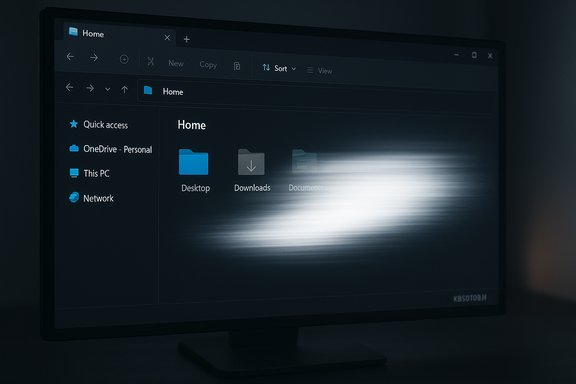 Dark-themed Windows File Explorer open to Home with Desktop and Downloads icons.