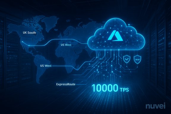 Blue neon cloud network linking global regions with 10,000 TPS. Blue neon cloud network linking global regions with 10,000 TPS.
