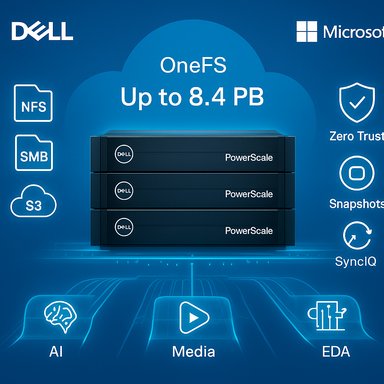 Dell PowerScale storage cluster with OneFS, up to 8.4 PB.