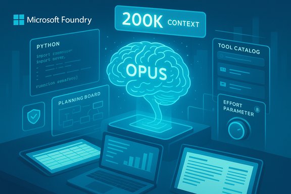 Blue-toned tech scene with a glowing OPUS brain and 200K context among code dashboards.