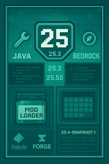 Teal infographic poster about Minecraft modding: Java, Bedrock, Forge, Fabric, and mod loader.