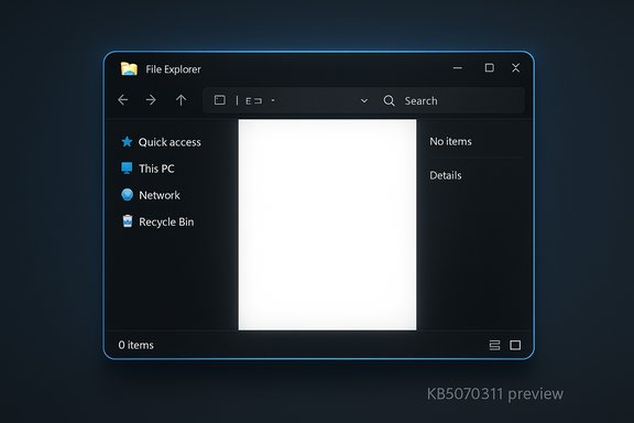Dark-mode Windows File Explorer with a neon blue glow and an empty center pane.