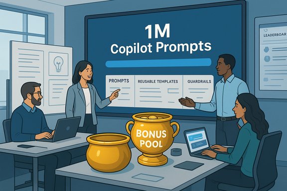 Team presents 1M Copilot Prompts with a bonus pool during a collaborative briefing.