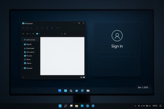 Dark Windows desktop showing a File Explorer window and a “Sign in” panel.