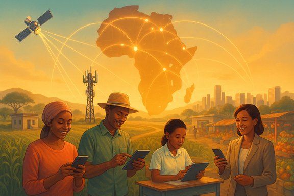 People in rural Africa use tablets as a glowing network links the continent to cities worldwide.