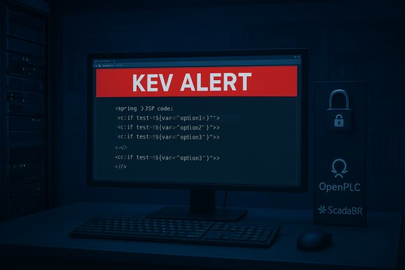 Monitor displays a bold red KEV ALERT banner above code on screen.
