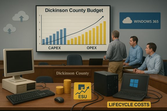 Dickinson County budget briefing showing CAPEX vs. OPEX trends.