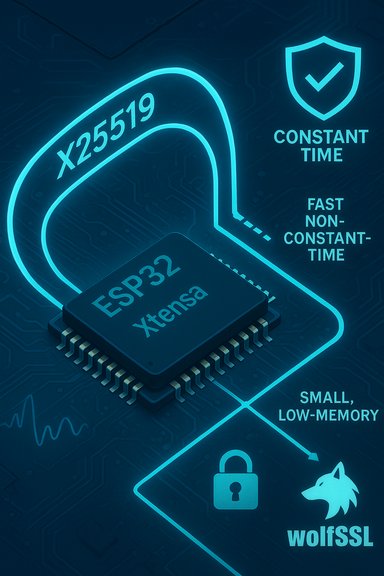 Neon blue ESP32 Xtensa chip with X25519 crypto and constant-time security by wolfSSL.