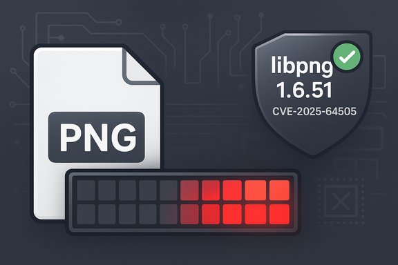 PNG file icon with a shield showing the libpng 1.6.51 vulnerability (CVE-2025-64505).