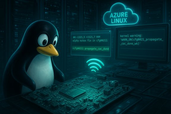 Tux the Linux penguin at a server room, monitoring Azure Linux cloud and code on screens.