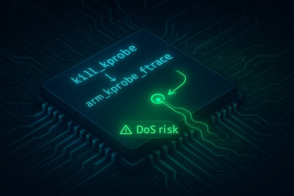 Glowing microchip displays a DoS risk from kprobe/ftrace manipulation.